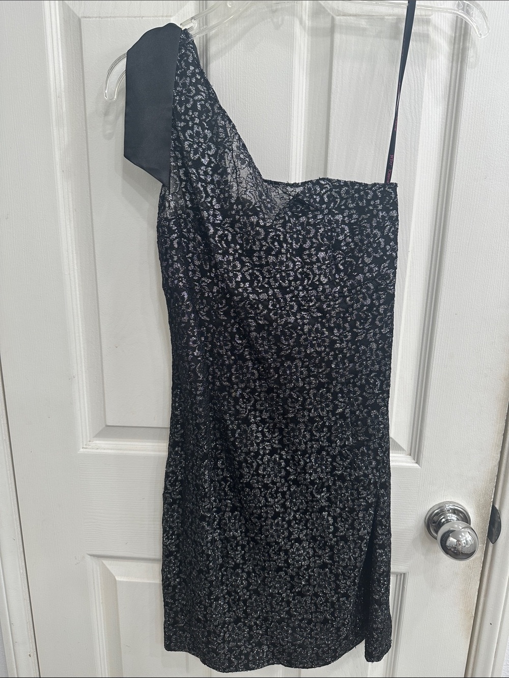 Betsey Johnson Black One-Shoulder Metallic Mini Dress